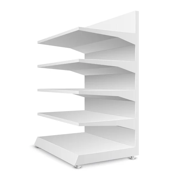 White Empty Store Shelves Isolated White Background Shelving Retail Showcase — Stock Vector