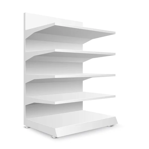 White Empty Store Shelves Isolated White Background Shelving Retail Showcase — Stock Vector