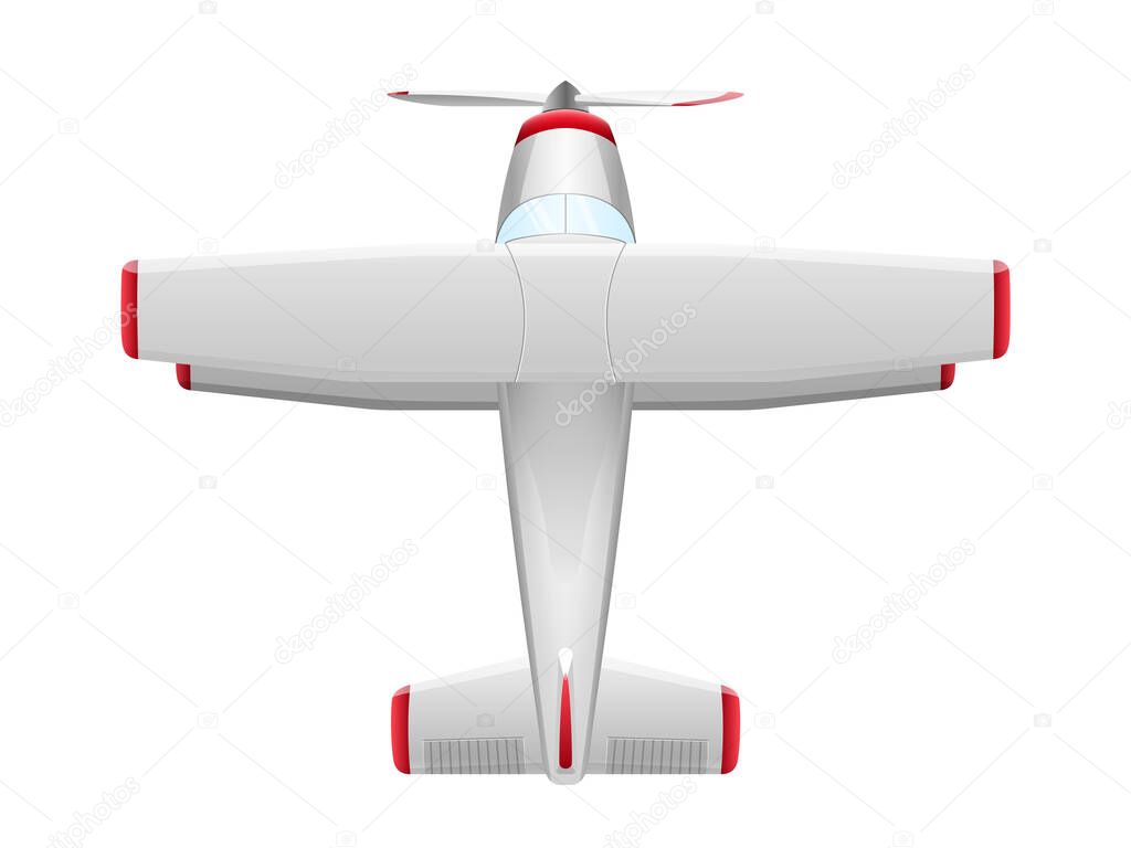 Airplane in cartoon style isolated on white background. Agricultural propeller plane, vector illustration