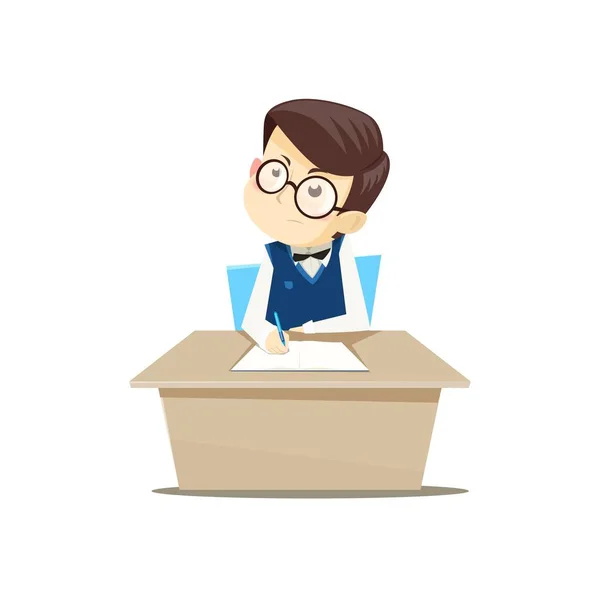 Pupil sitting at a Desk and doing homework — Stock Vector