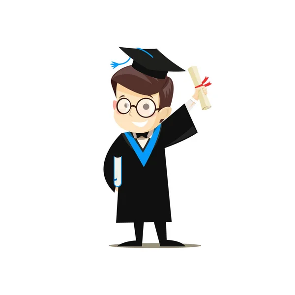Boldog diplomás egy könyvet, és a diploma tartja a kezében — Stock Vector