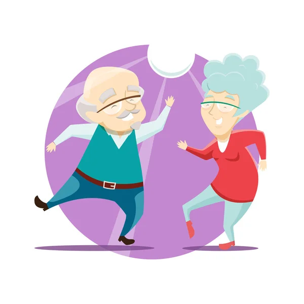 奶奶和爷爷在迪斯科舞厅玩得开心, 跳舞 — 图库矢量图片