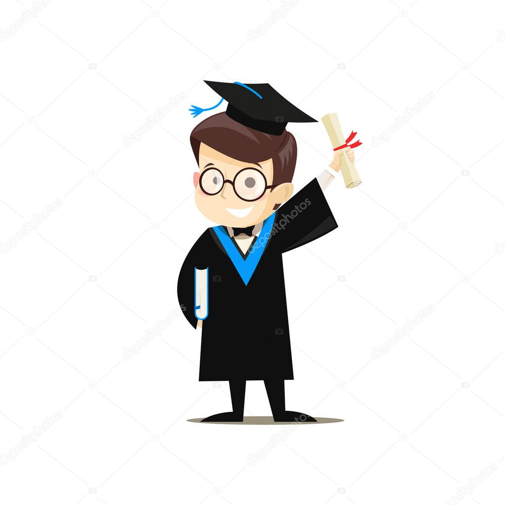 Happy graduate holding a book and diploma in his hands