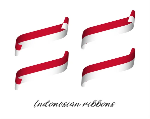 Ensemble Quatre Rubans Vectoriels Modernes Couleurs Indonésiennes Isolés Sur Fond — Image vectorielle