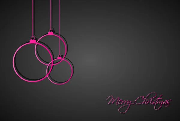 Τρεις Ροζ Χριστουγεννιάτικες Μπάλες Μαύρο Φόντο Ευχετήρια Κάρτα Διακοπών Χαρούμενα — Διανυσματικό Αρχείο
