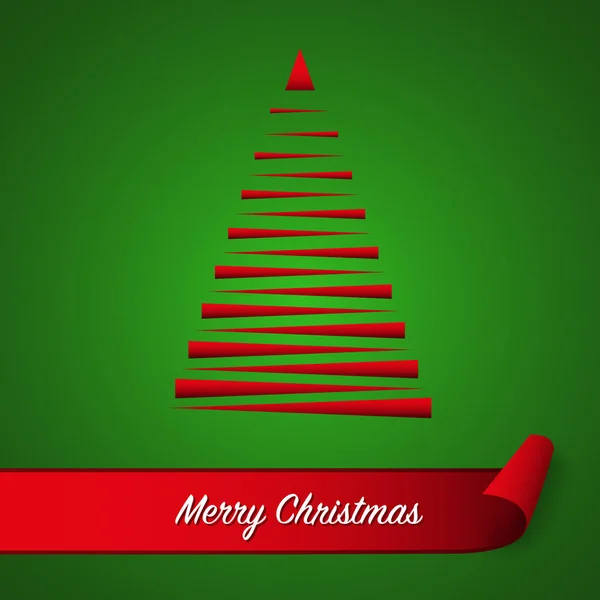 Κόκκινο Αφηρημένο Χριστουγεννιάτικο Δέντρο Πράσινο Φόντο Κόκκινο Τσαλακωμένο Χαρτί Κορδέλα — Διανυσματικό Αρχείο