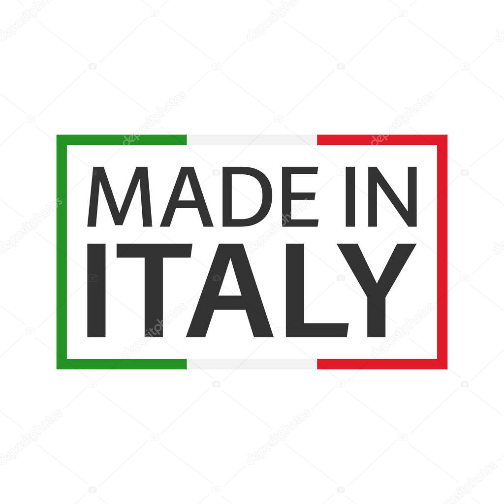 Quality mark Made in Italy, colored vector symbol with Italian tricolor isolated on white background