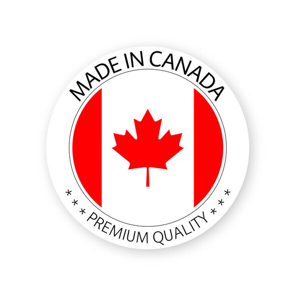 Modern vector Made in Canada label isolated on white background, simple sticker with Canadian colors, premium quality stamp design, flag of Canada