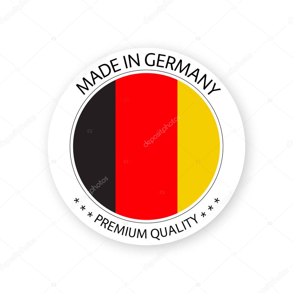 Modern vector Made in Germany label isolated on white background, simple sticker with German colors, premium quality stamp design, flag of Germany