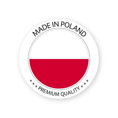 Modern vektör Polonya'da Made etiket izole üzerinde beyaz arka plan, Lehçe renkler, premium kalite damgası tasarım, Polonya bayrağı ile basit etiket