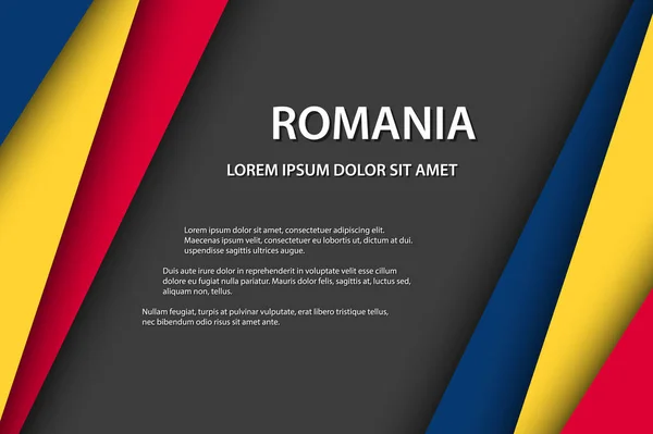 現代のベクトルの背景、ルーマニアの旗の外観に紙のオーバーレイシート、ルーマニア製、ルーマニアの色とあなたのテキストのための灰色の空き領域 — ストックベクタ