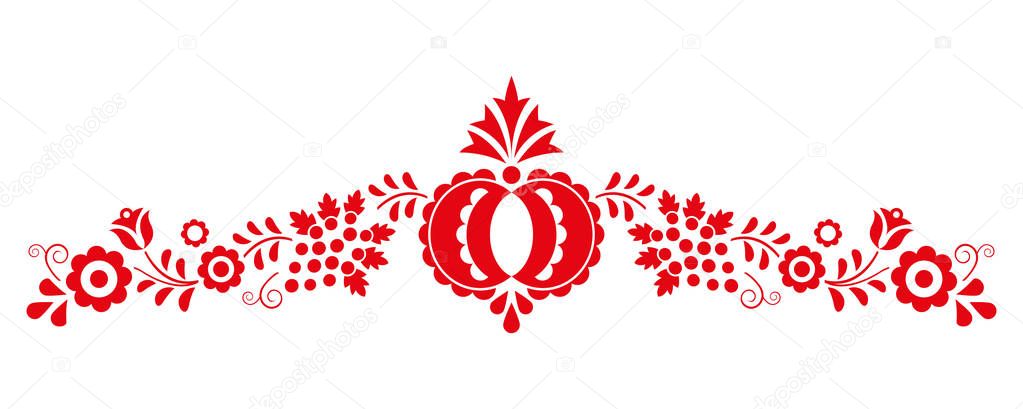 Traditional folk ornament, the Moravian ornament from region Slovacko, floral embroidery symbol isolated on white background, vector illustration