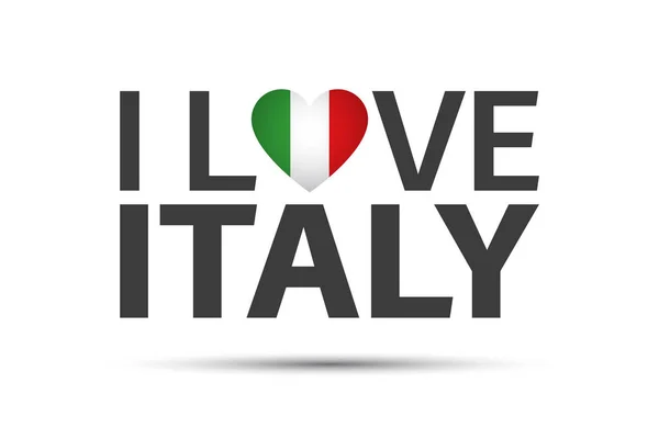 私はイタリアのシンボル、イタリアの旗を持つ心を持つイタリアの碑文、白い背景に隔離されたシンプルなベクトルイラストが大好き — ストックベクタ