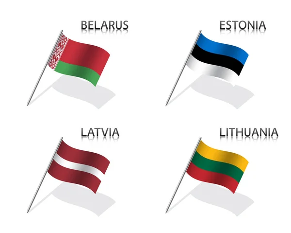 Set Cuatro Banderas Ondeantes Bielorrusia Estonia Letonia Lituania Símbolos Simples — Archivo Imágenes Vectoriales