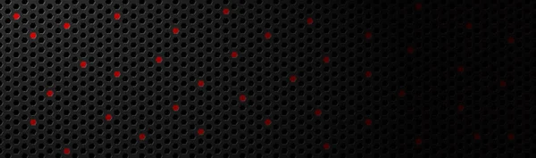 Abstract Dark Black Geometric Hexagonal Mesh Material Header Red Dots — Stock Vector
