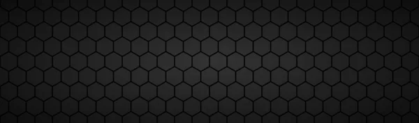 要旨黒の幾何学的六角形メッシュ材料ヘッダー ロゴのための空白のスペースを持つ金属技術バナー ベクトル抽象的ワイドスクリーン背景 — ストックベクタ