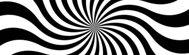 Siyah ve beyaz spiral başlık. Dönen dairesel desen. Soyut vektör illüstrasyon pankartı