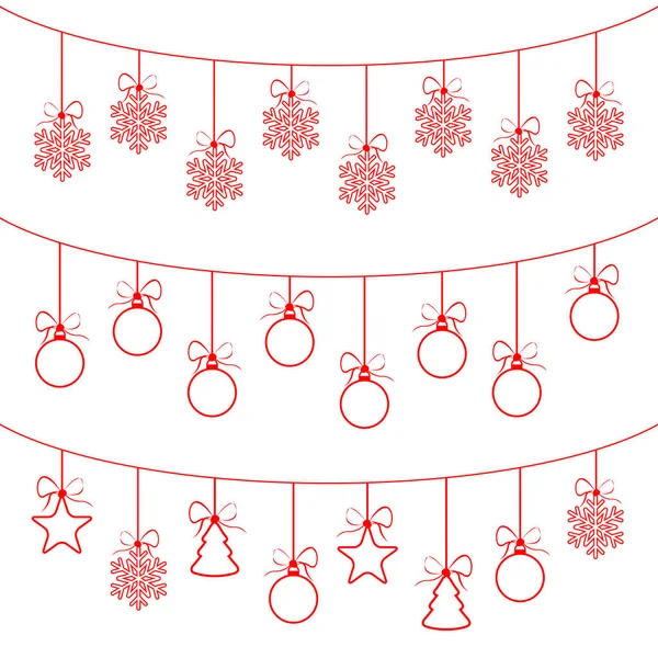 Decoraciones Navidad Colgando Cadenas Navideñas Con Copos Nieve Bolas Árboles — Archivo Imágenes Vectoriales