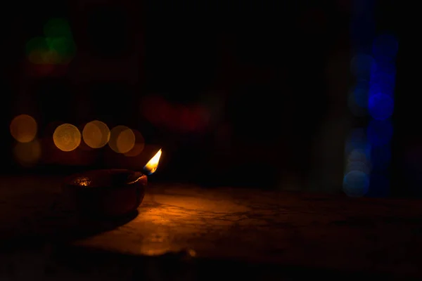 Diwali Ljus Med Hjälp Traditionella Diwa Gjort Jord Jord Bokeh — Stockfoto