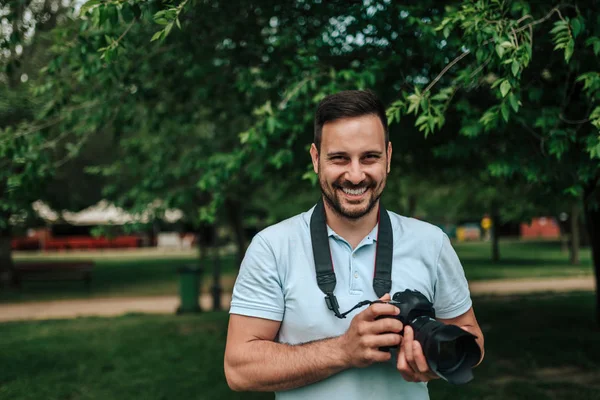 Portrait Male Photographer Close Looking Camera — Stock Photo, Image