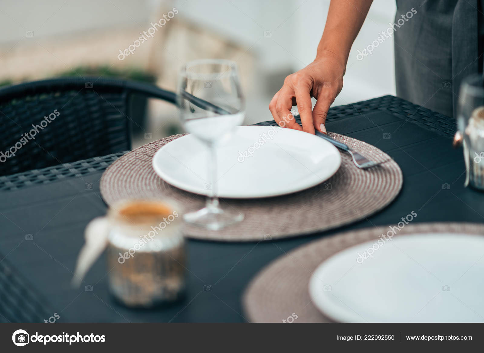 Female Person Setting Table Dinner Home Stock Photo