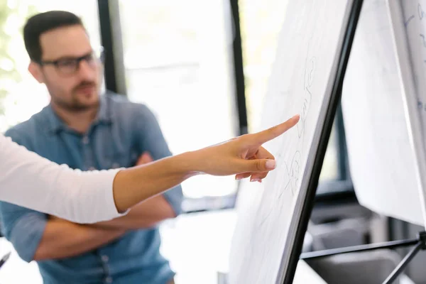 Mensen Uit Het Bedrijfsleven Bespreken Whiteboard Close — Stockfoto