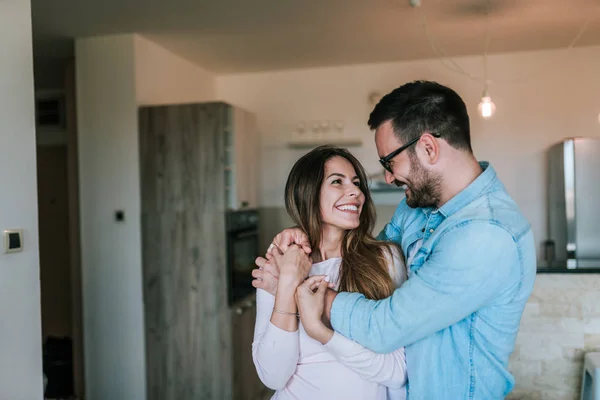 Close Image Happy Couple Hugging Indoors — Stock Photo, Image