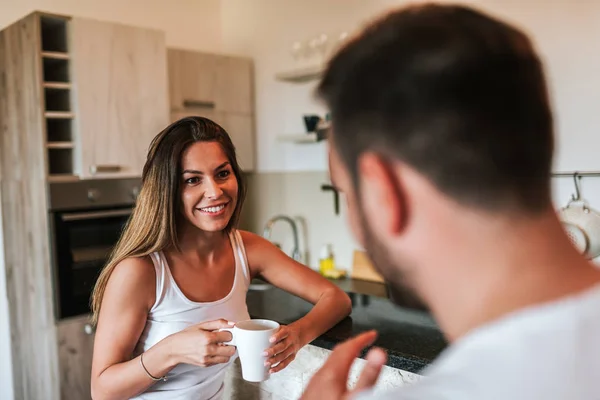 Close Image Couple Drinking Morning Coffee — Stock Photo, Image