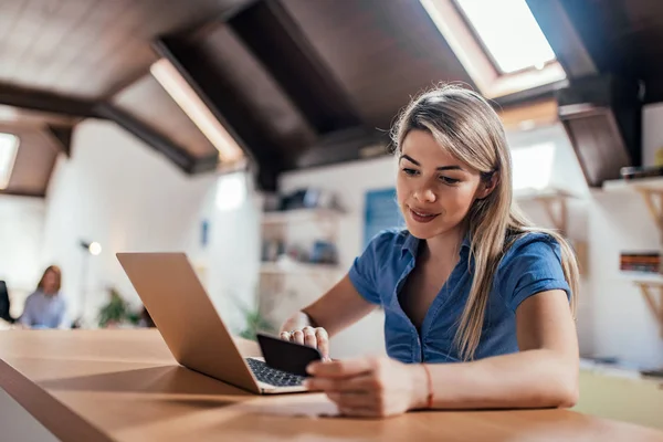 Caucasian Young Woman Using Laptop Commerce Concept Stock Photo