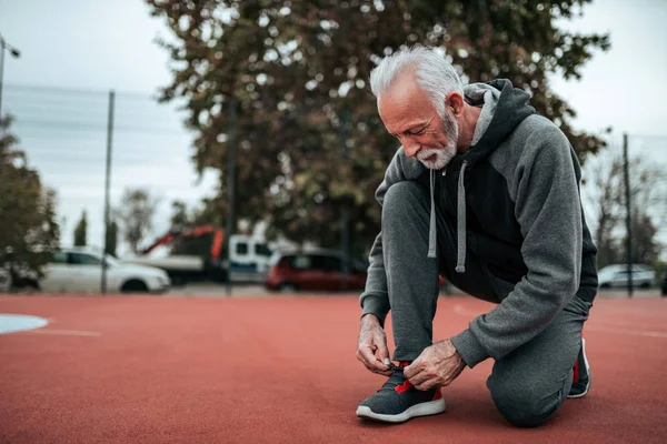 Senior Man Preparing Run Outdoor Stadium — Stock Photo, Image