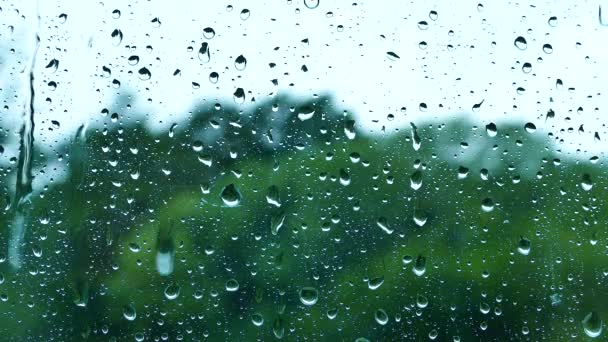 Deszcz Oknem Krople Deszczu Spływają Szkle Tekstura Kroplami Wody Zła — Wideo stockowe