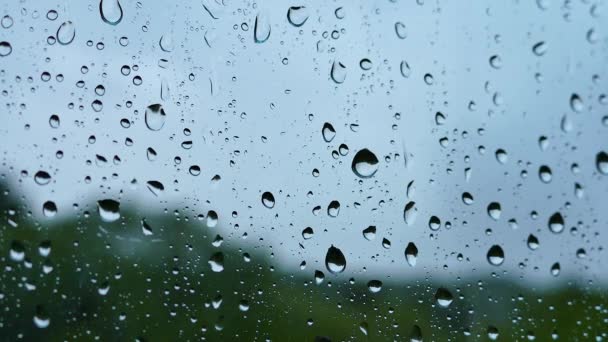 Regen Buiten Het Raam Regendruppels Lopen Door Het Glas Textuur — Stockvideo