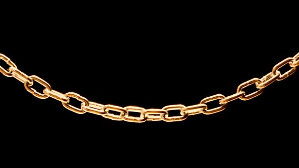 Golden Chain Hanging Black Background Chain Links Close — Stock Video