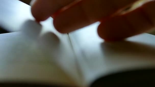 Ein Mann Liest Ein Buch Und Blättert Durch Die Seiten — Stockvideo