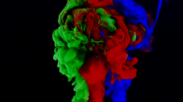 Pintura Coloreada Mezcla Maravillosamente Agua Olores Sobre Fondo Negro Rojo — Vídeos de Stock
