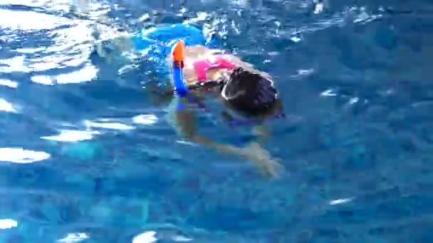Das Mädchen Schwimmt Pool Wasser Planschen Und Spaß Haben Wasser — Stockvideo
