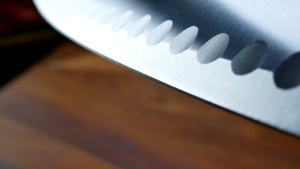 Chef Knife Close Santoku Mes Mes Mes Druppels Van Waterstroming — Stockvideo