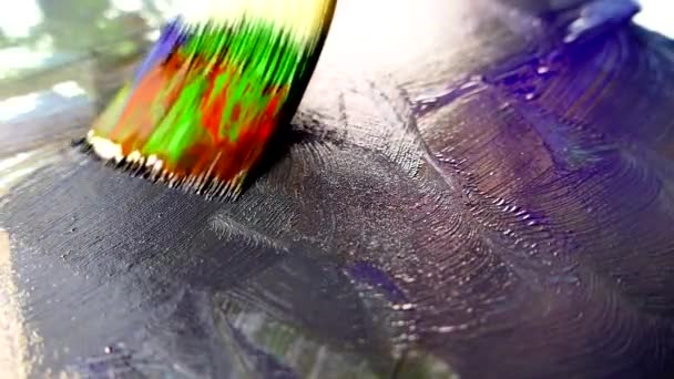 Sanat Fırçası Renkli Arka Plan Tuvali Boyamak Için Fırçala Yeşille — Stok video