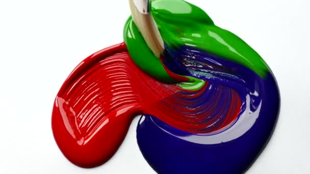 Szczotka Kolorowe Tło Szczotka Malowania Płótna Malowania Zielonymi Niebieskimi Czerwonymi — Wideo stockowe