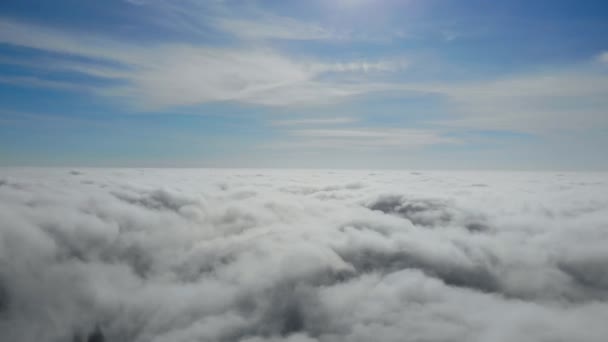 Flying above the clouds. Top view in the sky. Fly by plane. View from the eluminator. — Stock Video