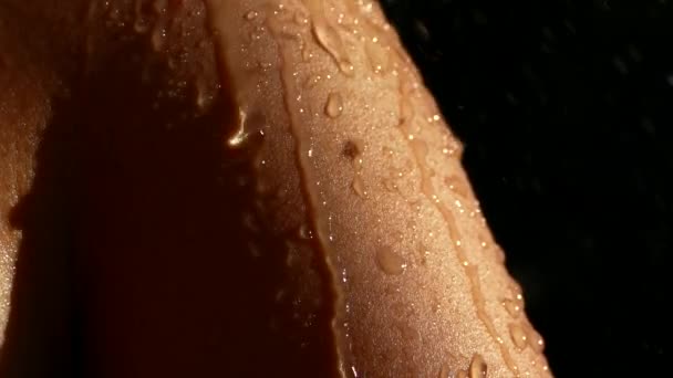 Wet Body Water Droplets Run Female Body Wash Shower Delicate — Stock Video