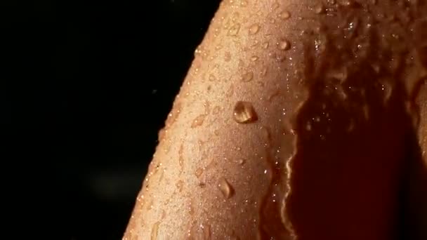 Nat Lichaam Waterdruppels Lopen Door Het Vrouwelijk Lichaam Wassen Douche — Stockvideo