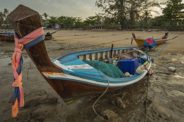 Uzun kuyruk tekne kıyısında, Koh Lanta Tayland