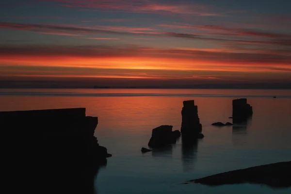 Färgglada Soluppgång Den Trasiga Pir Seafield Kirkcaldy Fife Scotland — Stockfoto