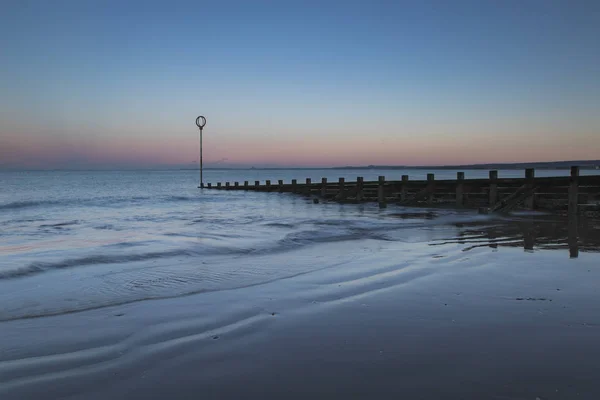 Gammal Trä Groyne Portobello Beach Vid Solnedgången Edinburgh Skottland — Stockfoto