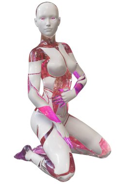 Android kadın pembe ve beyaz High Tech Modern güzellik yapay zeka 3d çizim