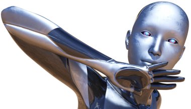 Android erkek kullanılan Metalik Görünüm fütüristik yapay zeka 3d çizim