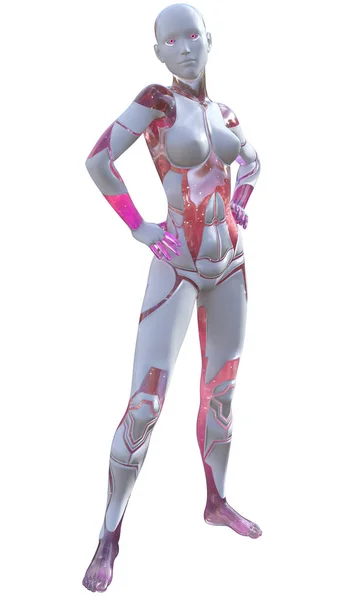 安卓女性粉红和白色高科技现代美容人工智能3D — 图库照片
