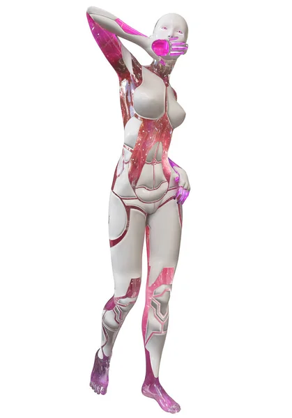 Androide Weibliche Rosa Und Weiße High Tech Schönheit Künstliche Intelligenz — Stockfoto