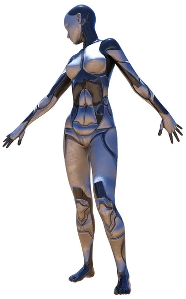 Android Femenino Usado Metallic Look Futuristic Inteligencia Artificial Ilustración — Foto de Stock